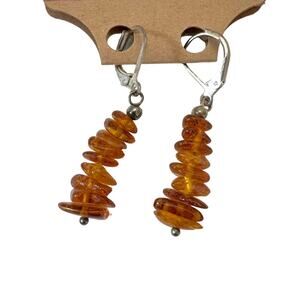 Baltic Amber Earrings Layered Golden Brown (E802)